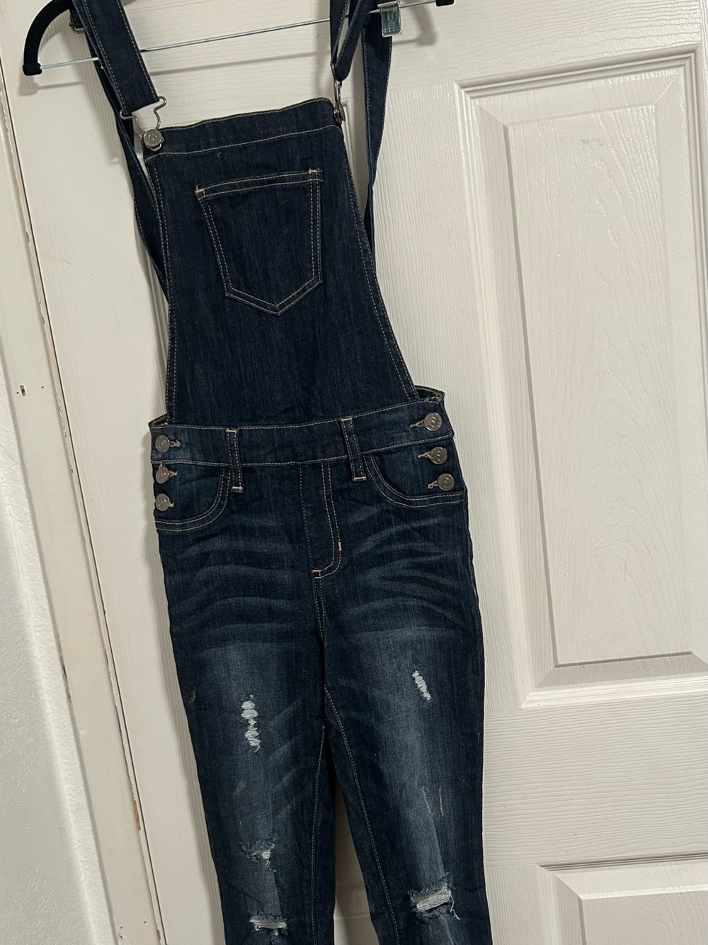 Cello Dark Indigo Distressed Denim Women’s Overalls